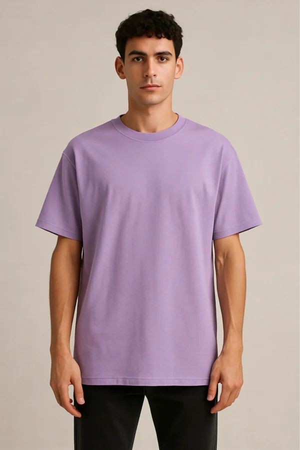 Resillie8 Lavender Men’s Oversized T-shirt featuring a relaxed fit with dropped shoulders, ribbed crew neckline, and straight-cut hem. Made from a soft cotton-polyester blend for breathable comfort and effortless casual style.
