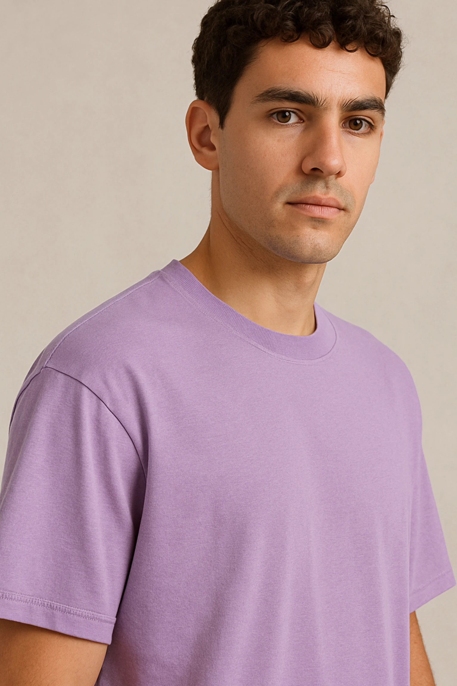 Resillie8 Lavender Men’s Oversized T-shirt featuring a relaxed fit with dropped shoulders, ribbed crew neckline, and straight-cut hem. Made from a soft cotton-polyester blend for breathable comfort and effortless casual style.