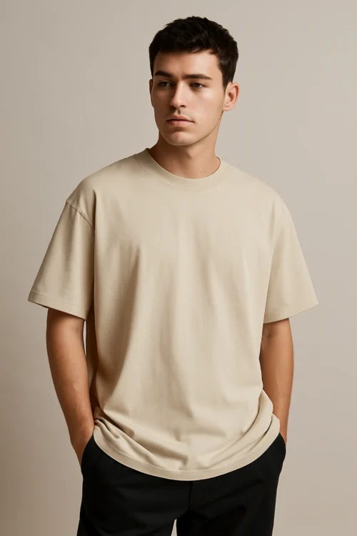 Beige Men Oversized Tshirt