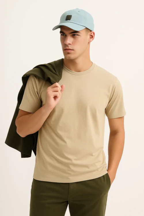 Beige Men Regular Fit Tshirt