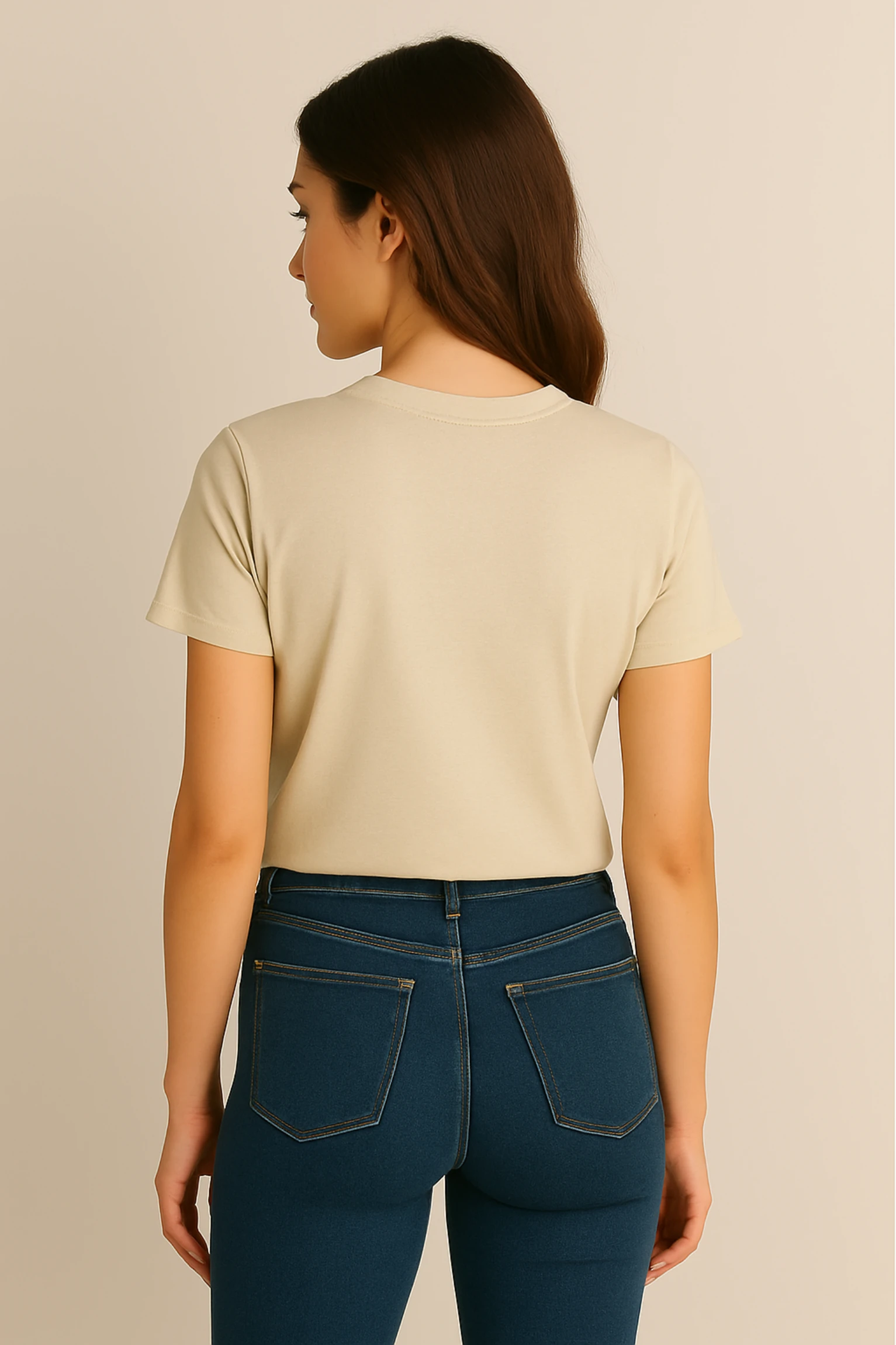 Resillie8 Beige Women’s Regular Fit T-Shirt featuring a soft cotton-polyester blend, ribbed neckline, straight-cut hem, and a flattering silhouette in a neutral beige tone for everyday comfort and style.