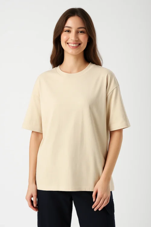 Beige Women Oversized Tshirt