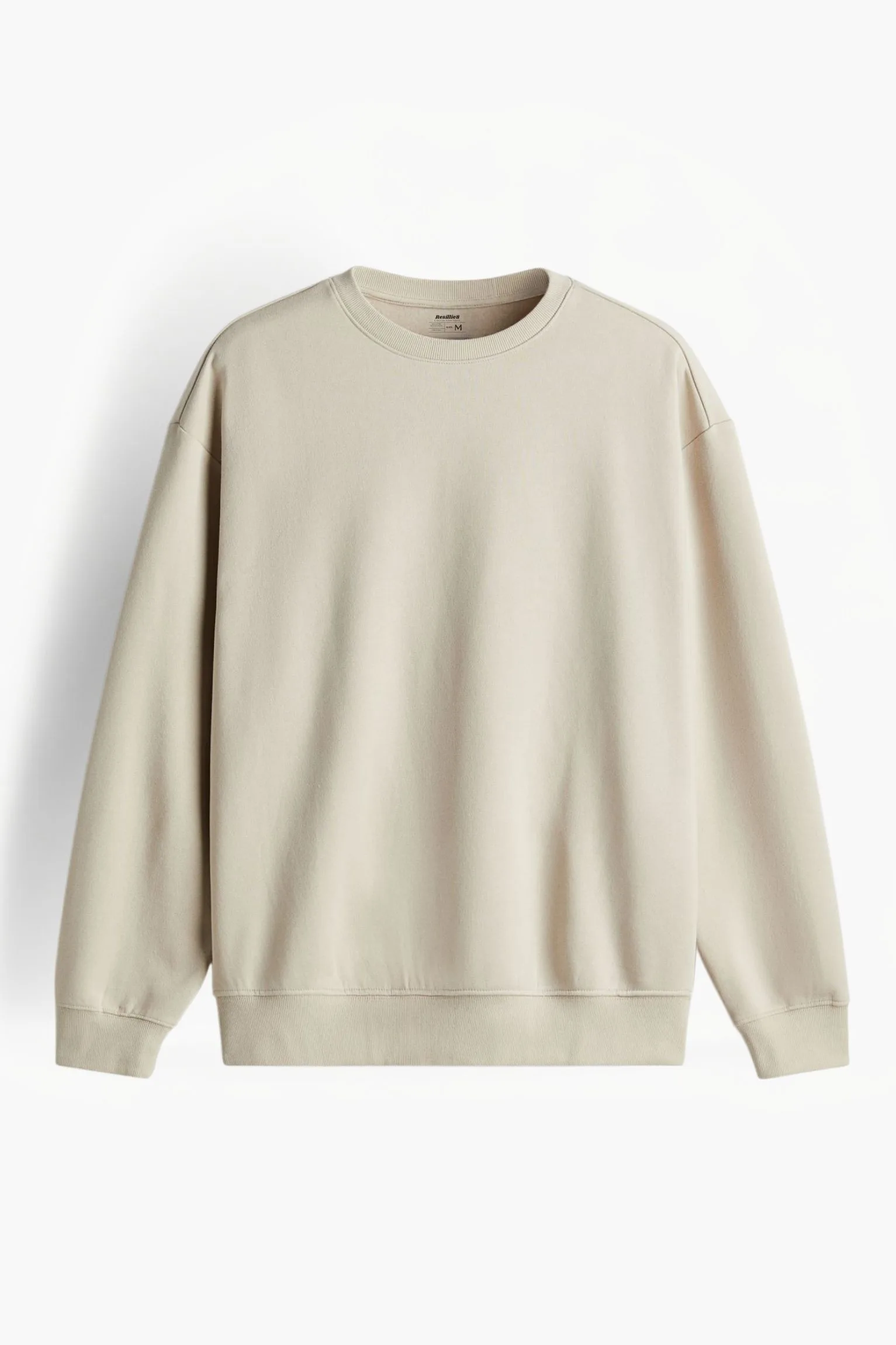 Beige sweatshirt crafted from premium poly-cotton 3-thread fleece fabric with long sleeves, soft brushed interior, and regular fit
