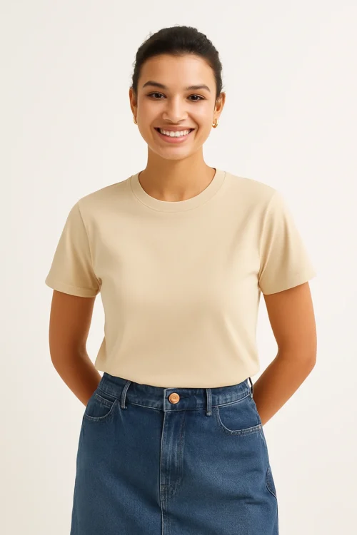 Beige Women Regular Fit Tshirt