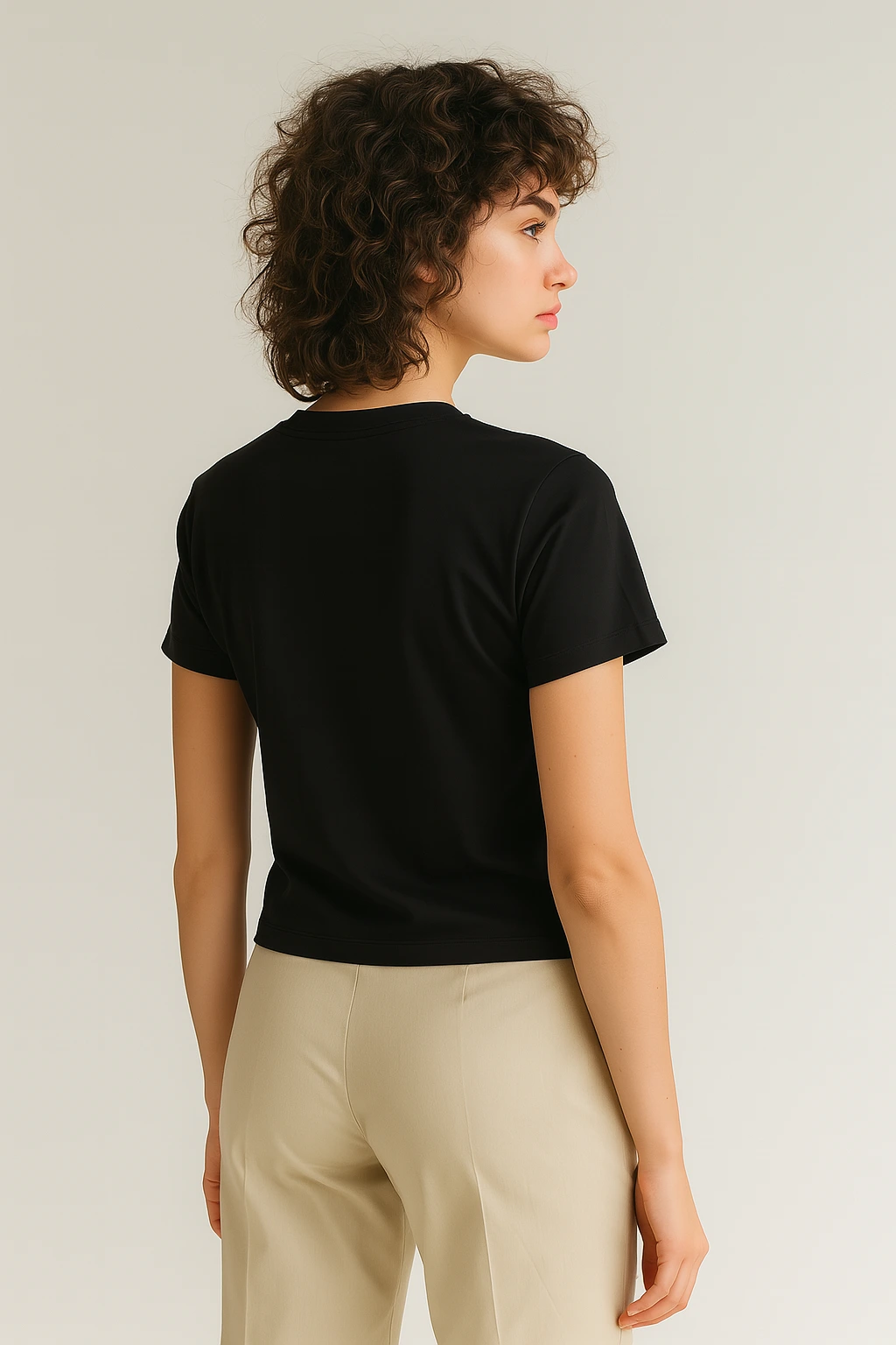 Resillie8 Black Women Regular Fit T-shirt featuring a classic crew neck, straight hem, and relaxed fit, crafted from a soft cotton-polyester blend for breathable comfort, wrinkle resistance, and everyday durability.