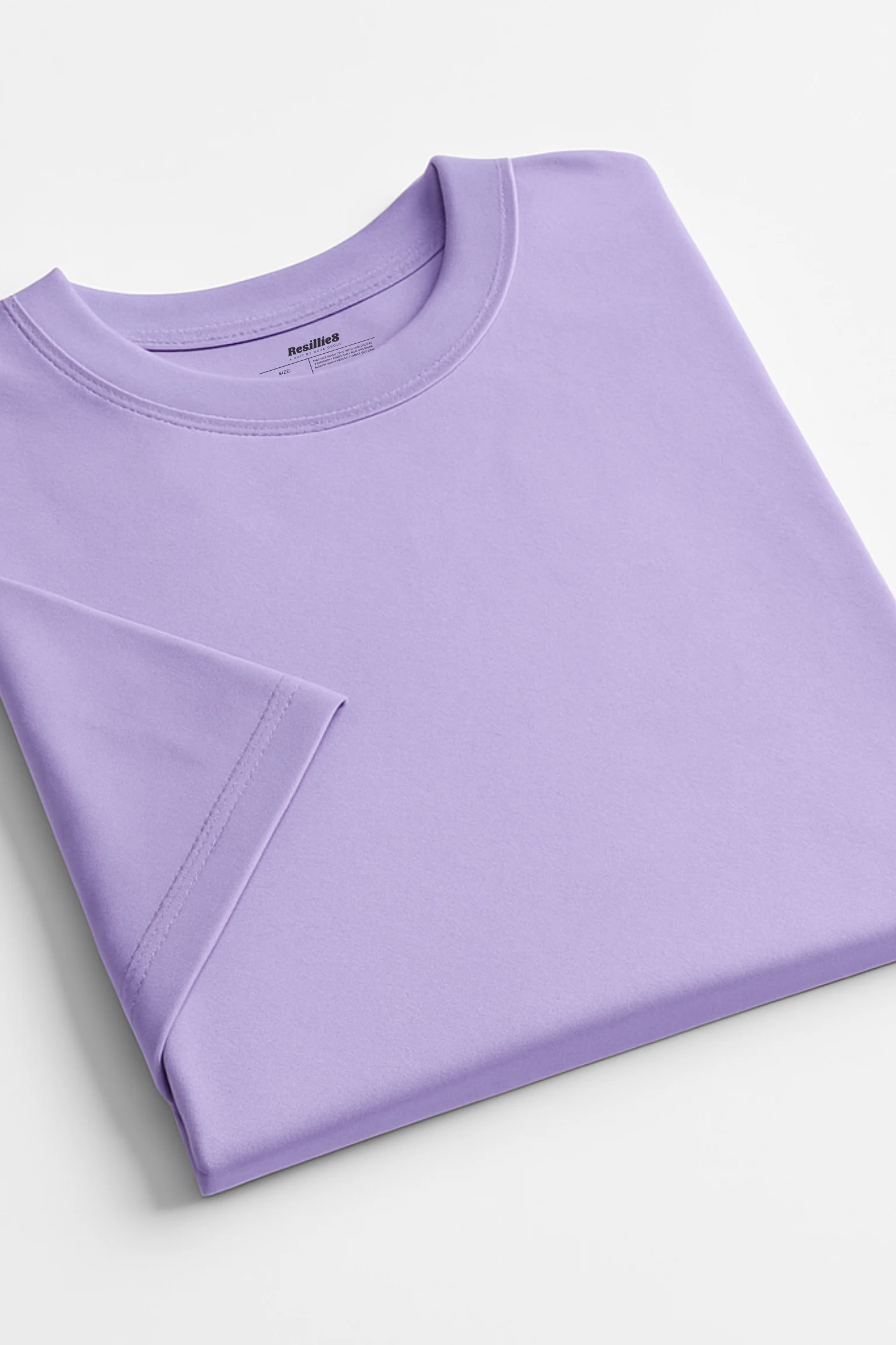 Resillie8 Lavender Men’s Regular Fit T-shirt displayed front-facing on a model. The t-shirt features a soft cotton-polyester blend fabric with a smooth finish, ribbed crew neckline, short sleeves, and a straight-cut hem. Designed for comfort and everyday wear with a modern, minimalist look in a calming lavender shade.