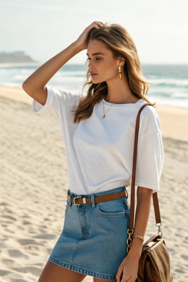 Resillie8 White Women’s Oversized T-Shirt featuring soft cotton-polyester fabric, relaxed dropped shoulders, ribbed crew neckline, and straight-cut hem—designed for breathable comfort and casual-chic style.