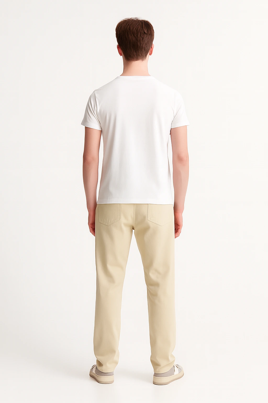 Resillie8 White Men Regular Fit T-Shirt featuring a soft cotton-polyester blend, ribbed neckline, straight-cut hem, and a flattering silhouette in a neutral beige tone for everyday comfort and style.