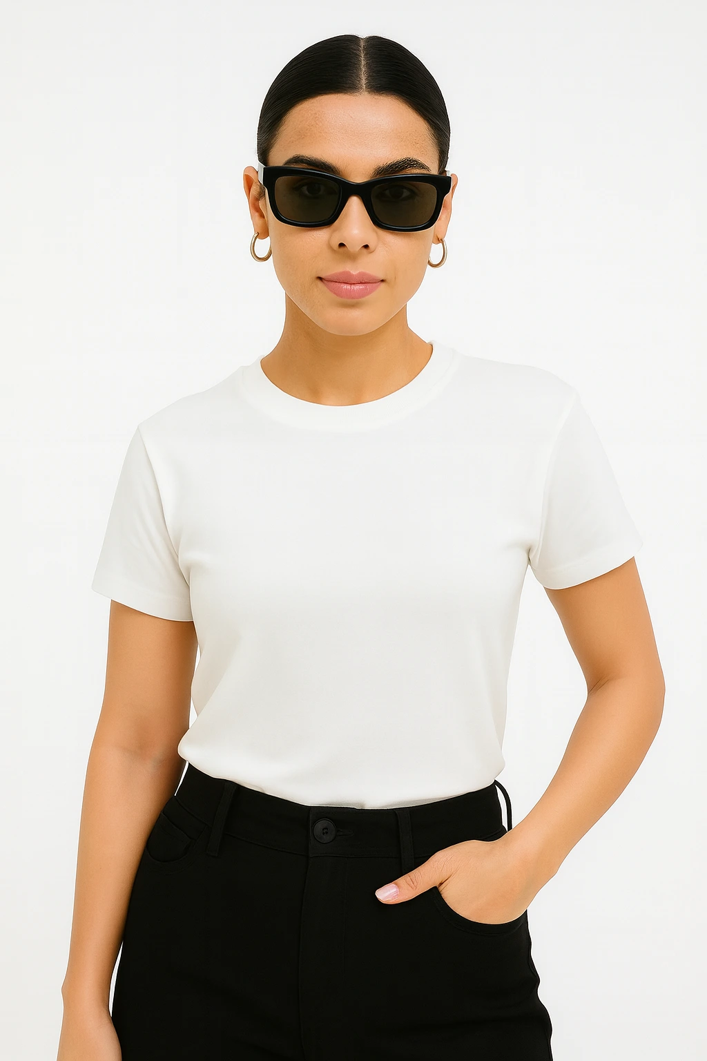 Resillie8 White Women’s Regular Fit T-Shirt featuring a soft cotton-polyester blend, ribbed neckline, and straight-cut hem, offering a breathable, timeless design for everyday comfort and style.