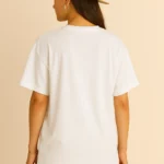 Resillie8 White Women’s Oversized T-Shirt featuring soft cotton-polyester fabric, relaxed dropped shoulders, ribbed crew neckline, and straight-cut hem—designed for breathable comfort and casual-chic style.