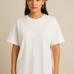 Resillie8 White Women’s Oversized T-Shirt featuring soft cotton-polyester fabric, relaxed dropped shoulders, ribbed crew neckline, and straight-cut hem—designed for breathable comfort and casual-chic style.