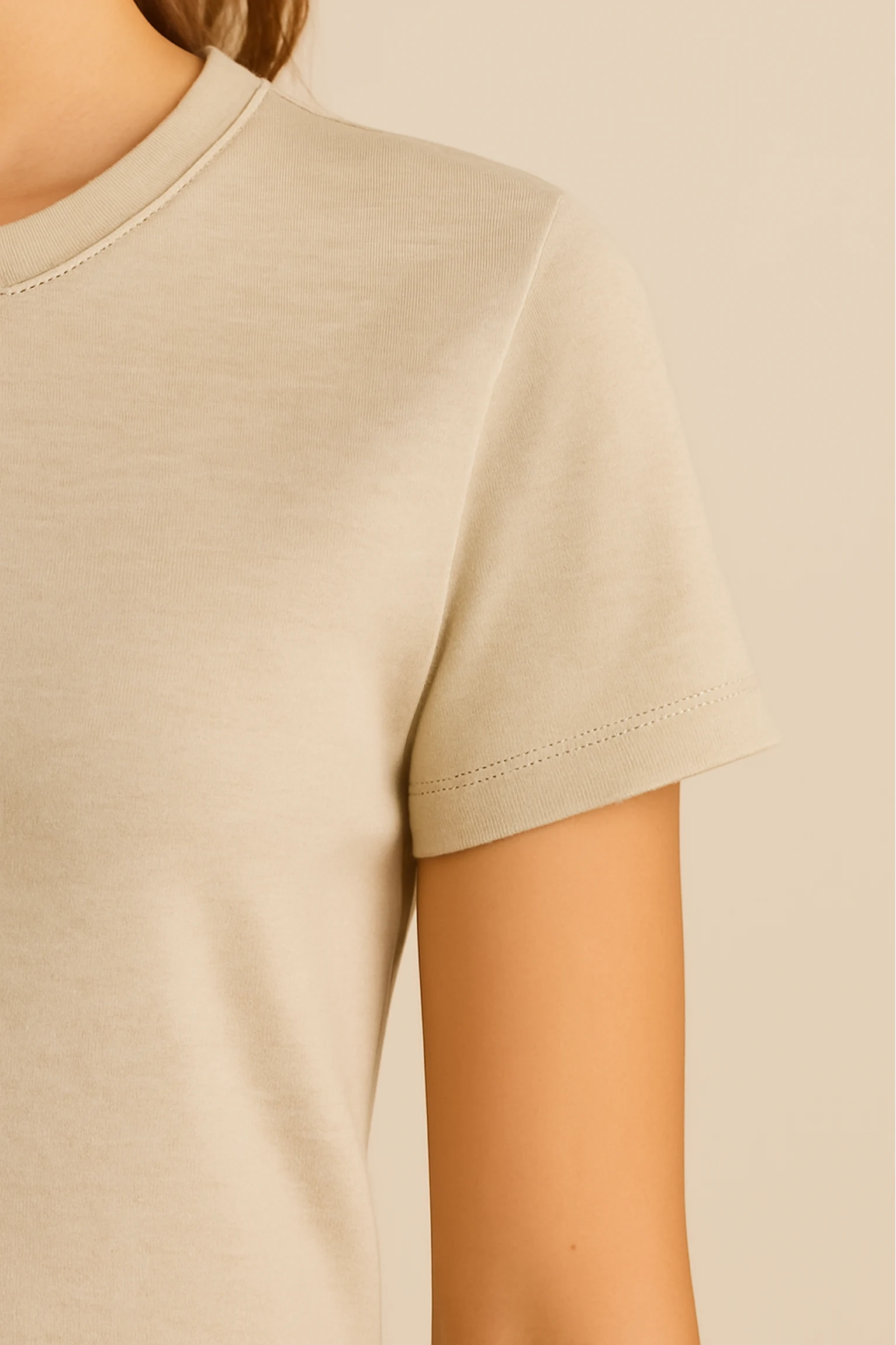 Resillie8 Beige Women’s Regular Fit T-Shirt featuring a soft cotton-polyester blend, ribbed neckline, straight-cut hem, and a flattering silhouette in a neutral beige tone for everyday comfort and style.