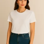 Resillie8 White Women’s Regular Fit T-Shirt featuring a soft cotton-polyester blend, ribbed neckline, and straight-cut hem, offering a breathable, timeless design for everyday comfort and style.