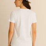 Resillie8 White Women’s Regular Fit T-Shirt featuring a soft cotton-polyester blend, ribbed neckline, and straight-cut hem, offering a breathable, timeless design for everyday comfort and style.