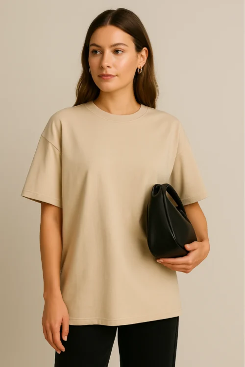 Beige Women Oversized Tshirt