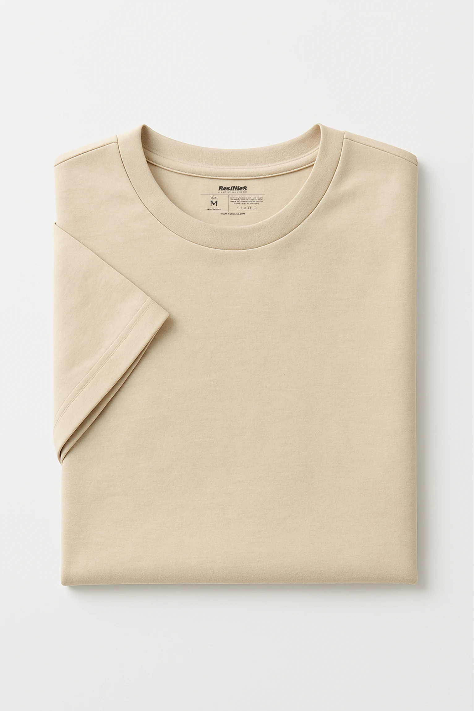 Resillie8 Beige Women’s Regular Fit T-Shirt featuring a soft cotton-polyester blend, ribbed neckline, straight-cut hem, and a flattering silhouette in a neutral beige tone for everyday comfort and style.