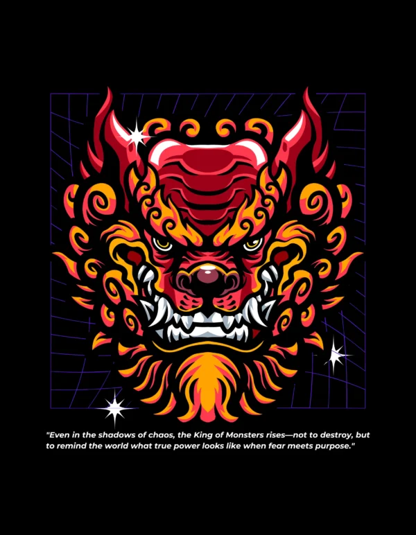 Black "King of Monsters" graphic T-shirt with bold monster illustration, made from 100% bio-washed cotton, 180 GSM, featuring Lycra ribbed neck.