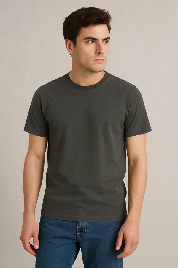 Resillie8 crew neck grey regular fit t-shirt for men, featuring a minimalist design with short sleeves, made from soft breathable cotton – ideal for casual everyday wear.