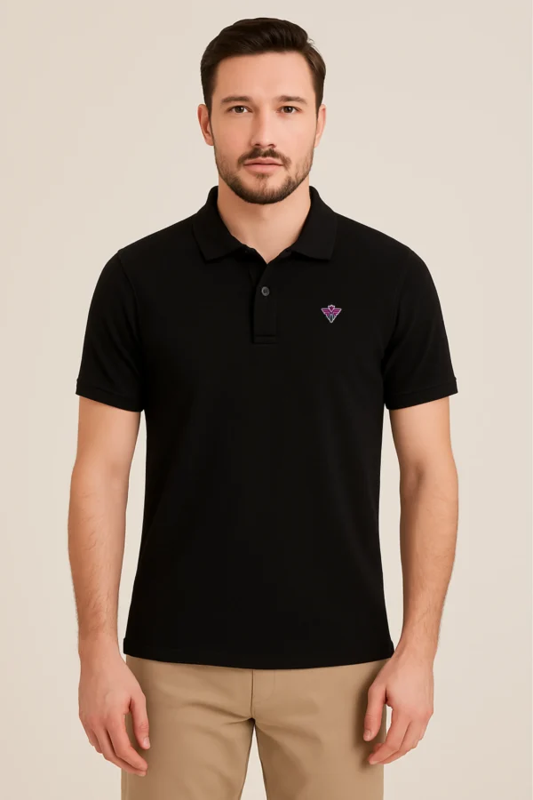 Resillie8 Black Dry Fit Short Sleeve Polo T-Shirt featuring moisture-wicking, breathable fabric with a classic collared design, offering a sleek, athletic fit for everyday and active wear