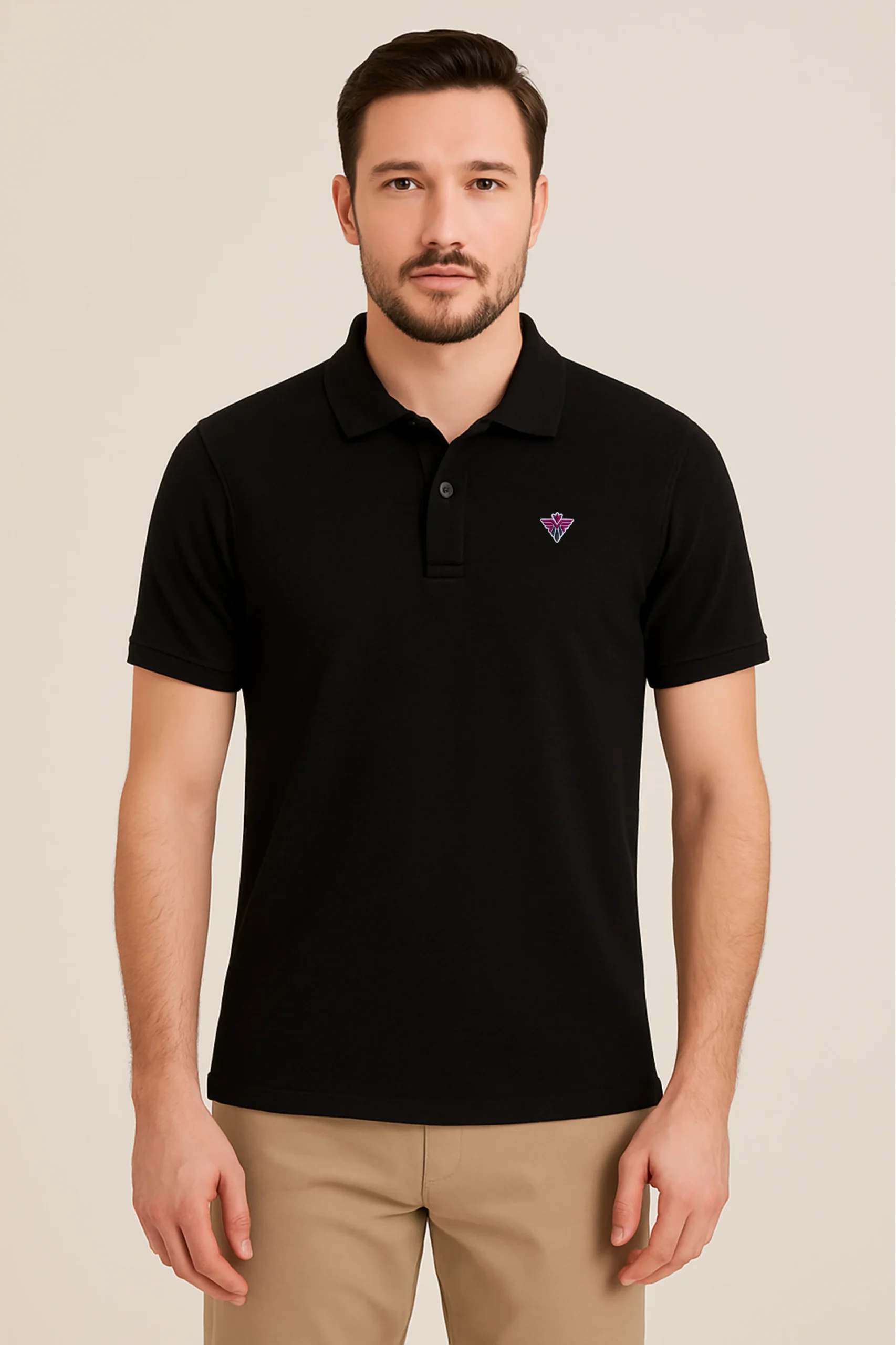 Resillie8 Black Dry Fit Short Sleeve Polo T-Shirt featuring moisture-wicking, breathable fabric with a classic collared design, offering a sleek, athletic fit for everyday and active wear