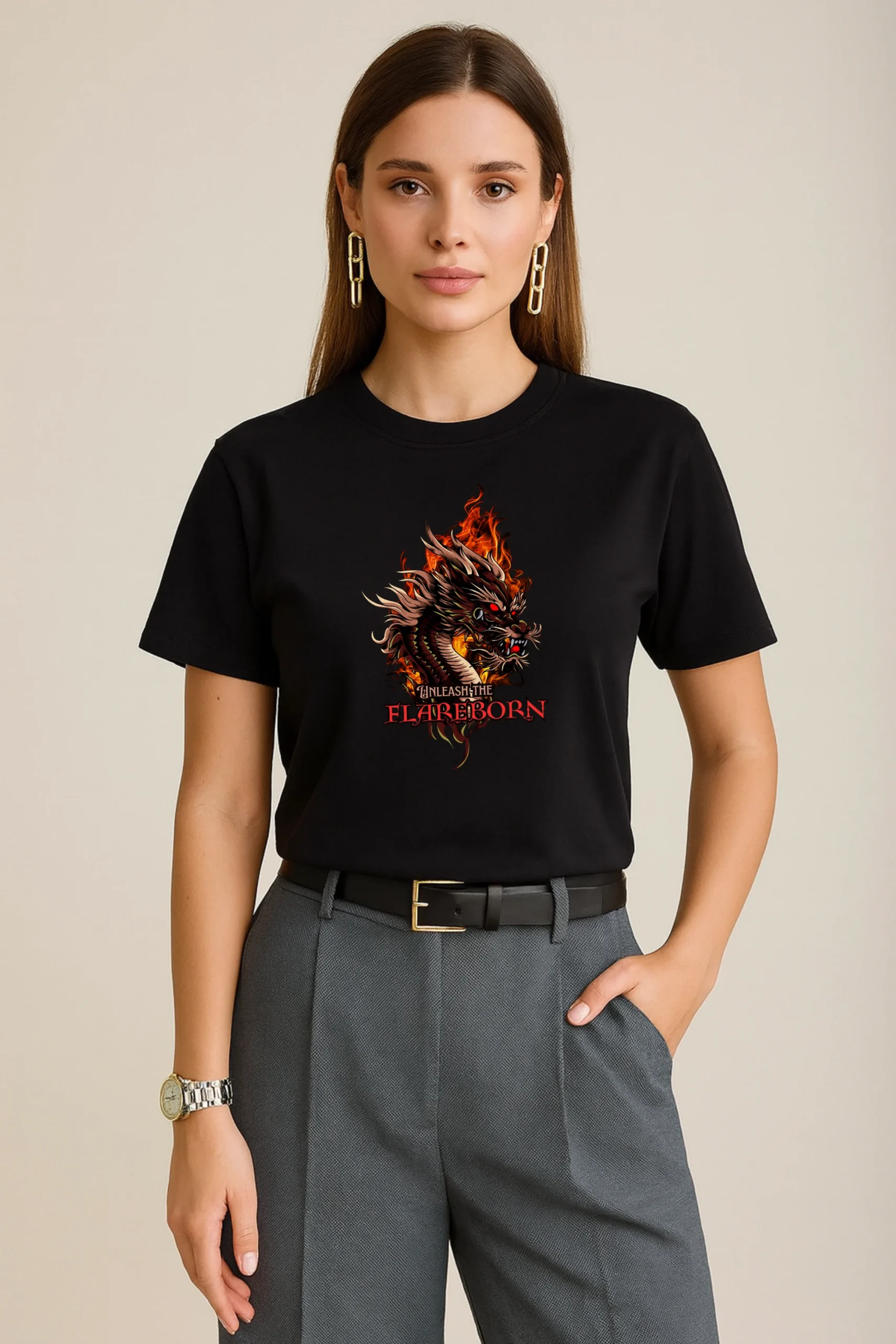 Flareborn Dragon printed regular fit t-shirt made from soft 180 GSM single jersey cotton-poly blend fabric with breathable comfort and durable everyday style