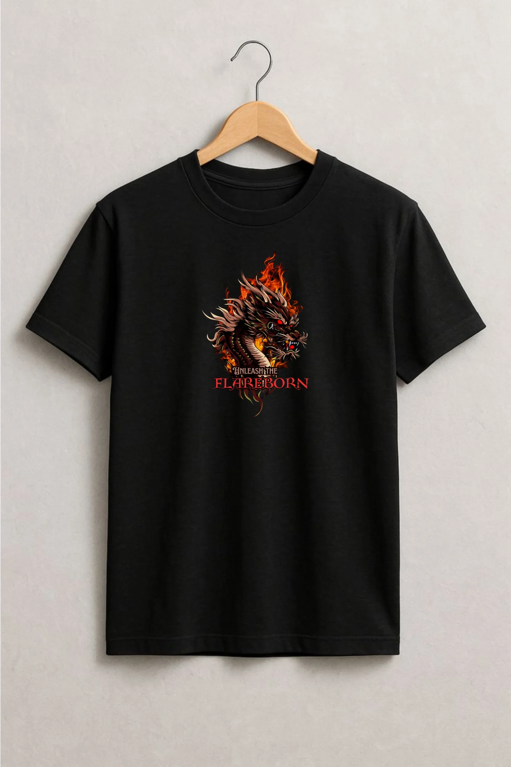 Flareborn Dragon printed regular fit t-shirt made from soft 180 GSM single jersey cotton-poly blend fabric with breathable comfort and durable everyday style