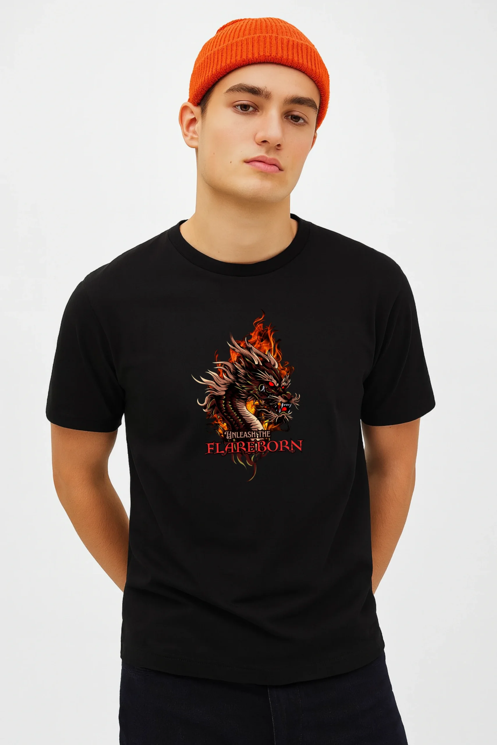 Flareborn Dragon printed regular fit t-shirt made from soft 180 GSM single jersey cotton-poly blend fabric with breathable comfort and durable everyday style