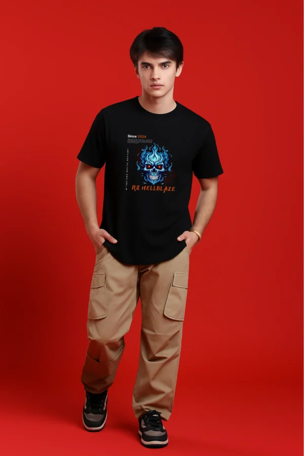 R8 HellBlaze printed regular fit t-shirt made from soft 180 GSM single jersey cotton-poly blend fabric with breathable comfort and durable everyday style