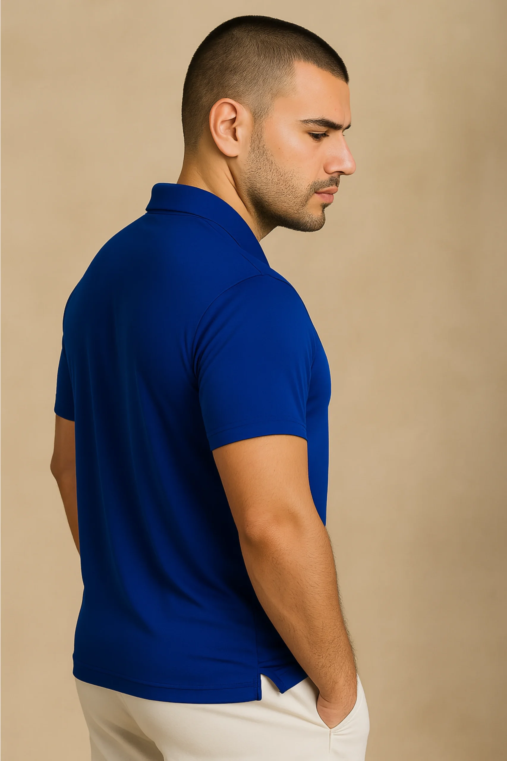 Royal blue dry-fit sports polo t-shirt made from premium micro-poly fabric with breathable dot knit texture at 170 GSM for comfort and performance.