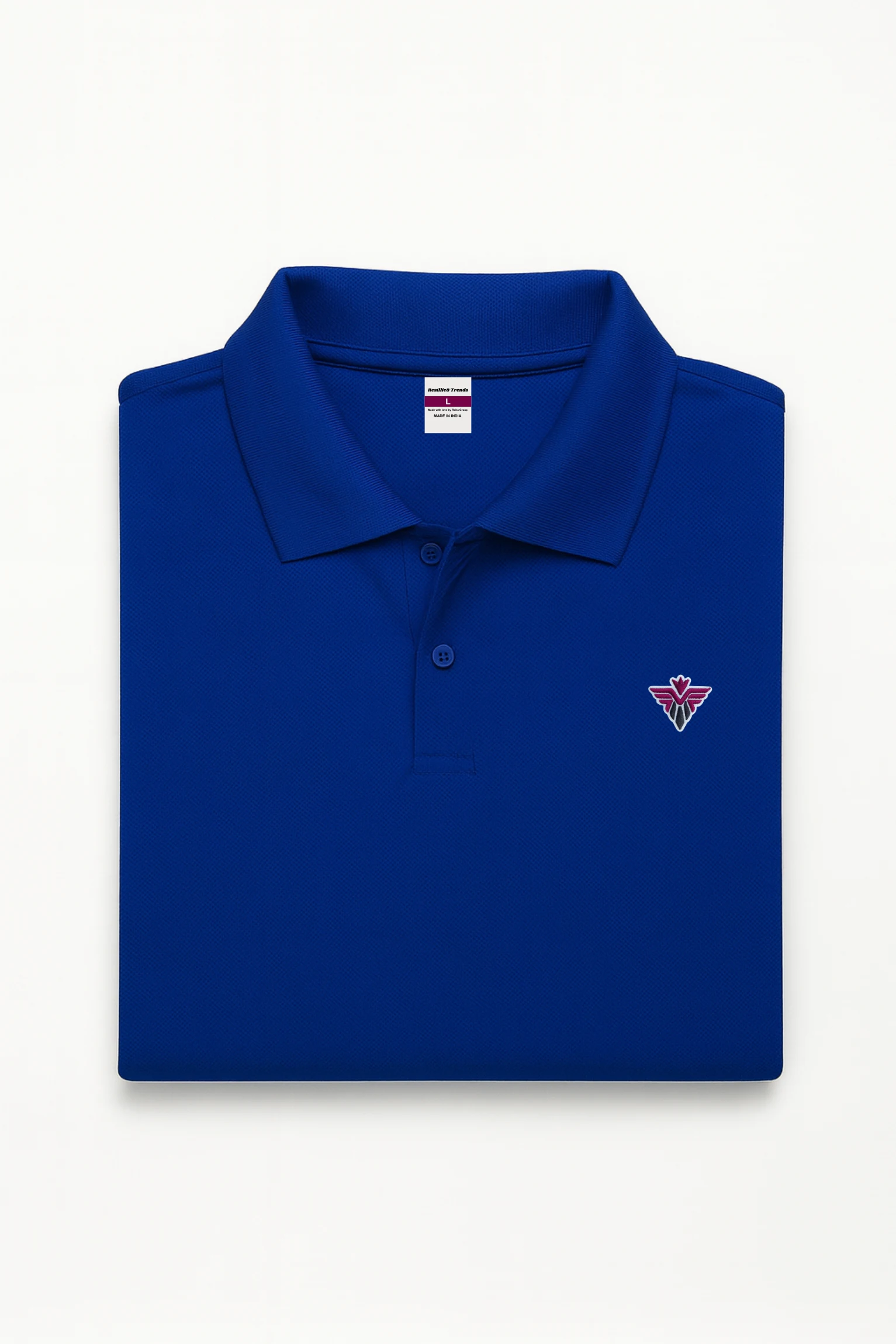 Royal blue dry-fit sports polo t-shirt made from premium micro-poly fabric with breathable dot knit texture at 170 GSM for comfort and performance.
