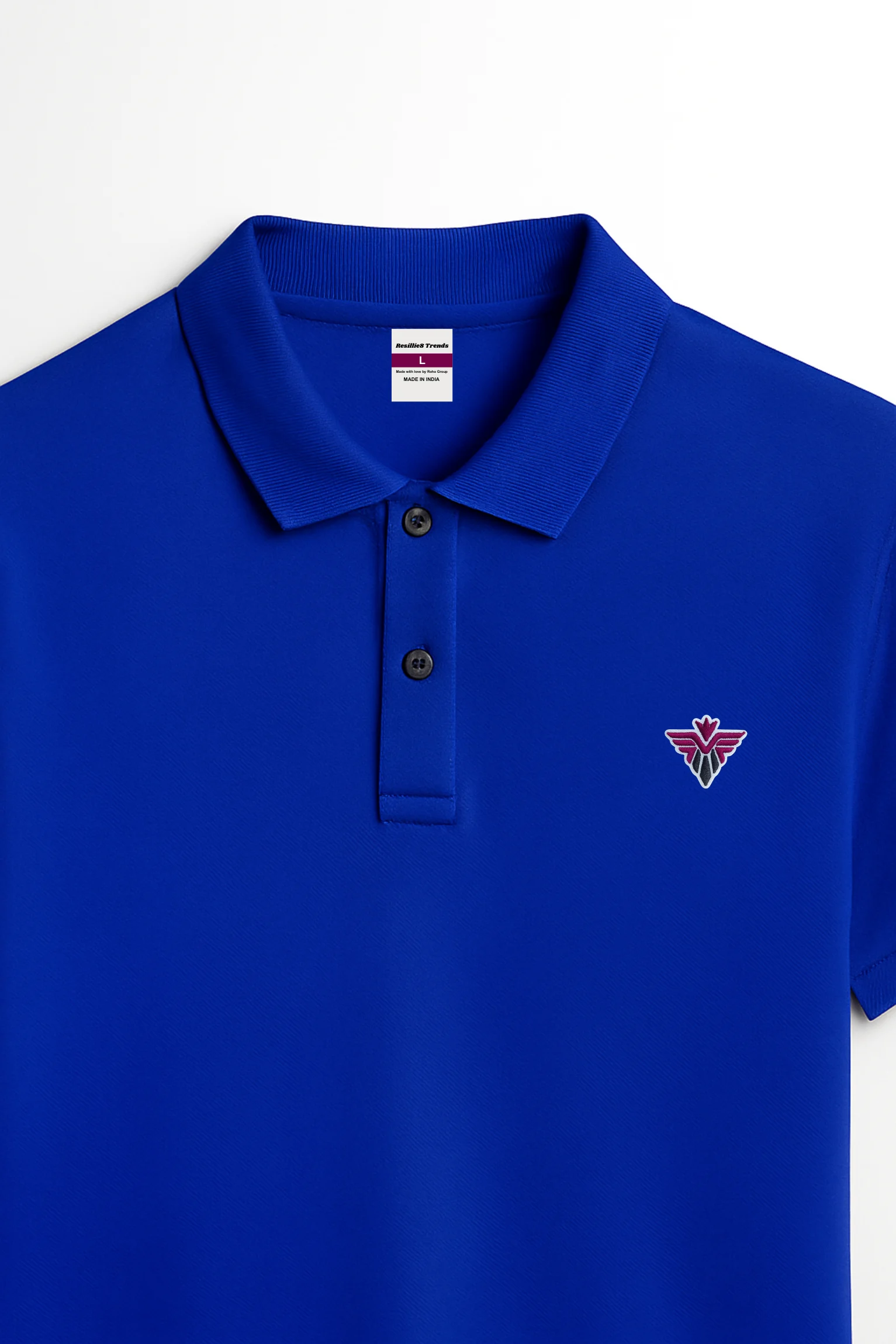 Royal blue dry-fit sports polo t-shirt made from premium micro-poly fabric with breathable dot knit texture at 170 GSM for comfort and performance.