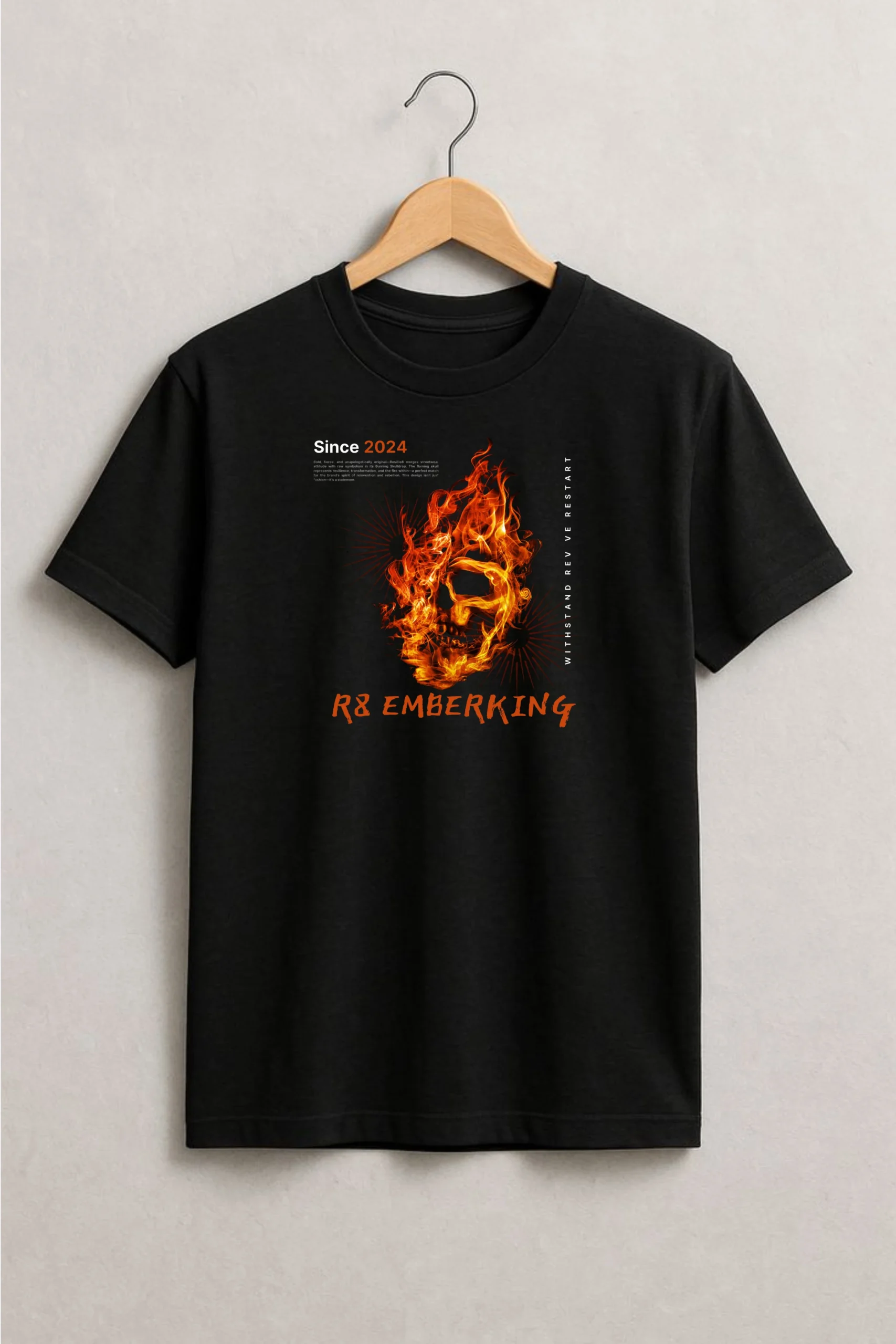 R8 Emberking printed regular fit t-shirt made from soft 180 GSM single jersey cotton-poly blend fabric with breathable comfort and durable everyday style