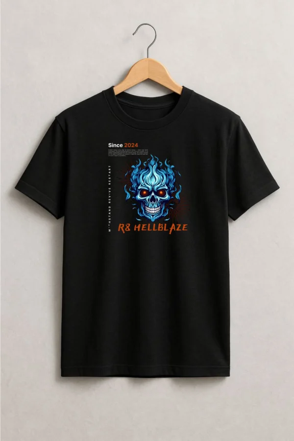 R8 HellBlaze printed regular fit t-shirt made from soft 180 GSM single jersey cotton-poly blend fabric with breathable comfort and durable everyday style