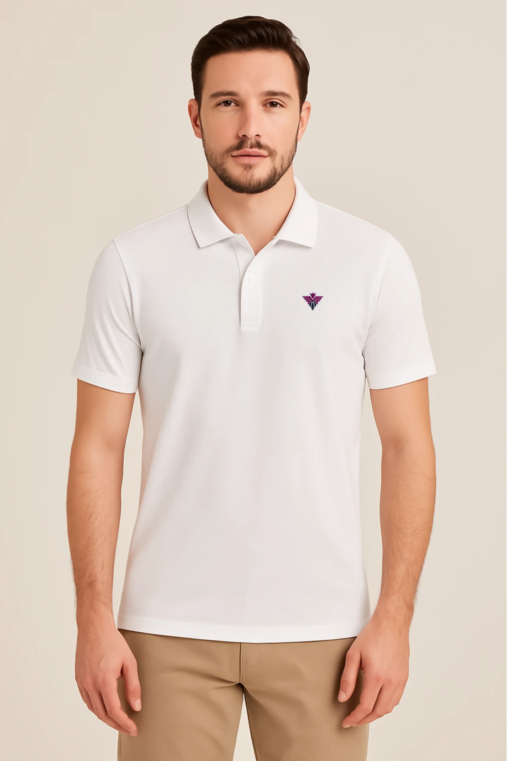 Resillie8 White Dry Fit Short Sleeve Polo T-Shirt – breathable, lightweight fabric with a classic collared design, perfect for casual and athletic wear.
