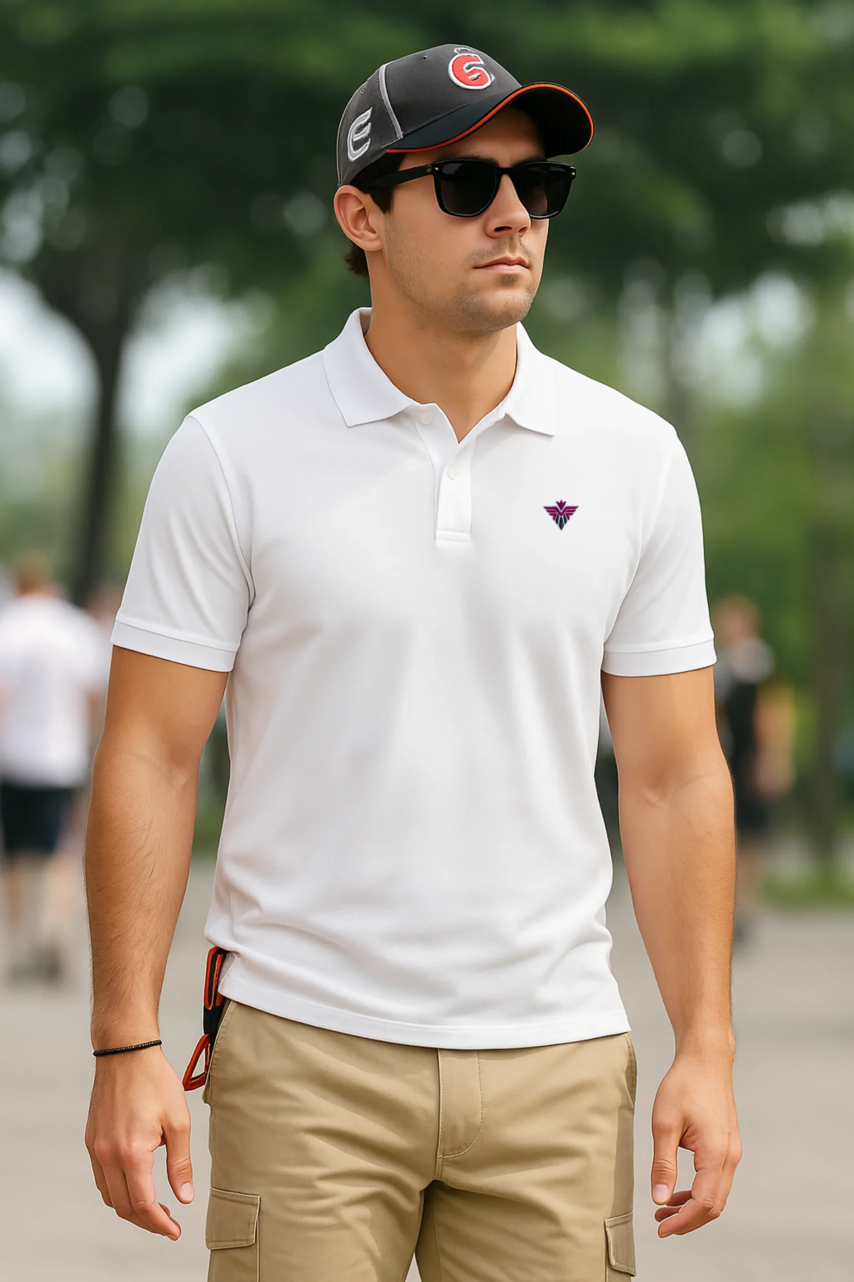 Resillie8 White Dry Fit Short Sleeve Polo T-Shirt – breathable, lightweight fabric with a classic collared design, perfect for casual and athletic wear.