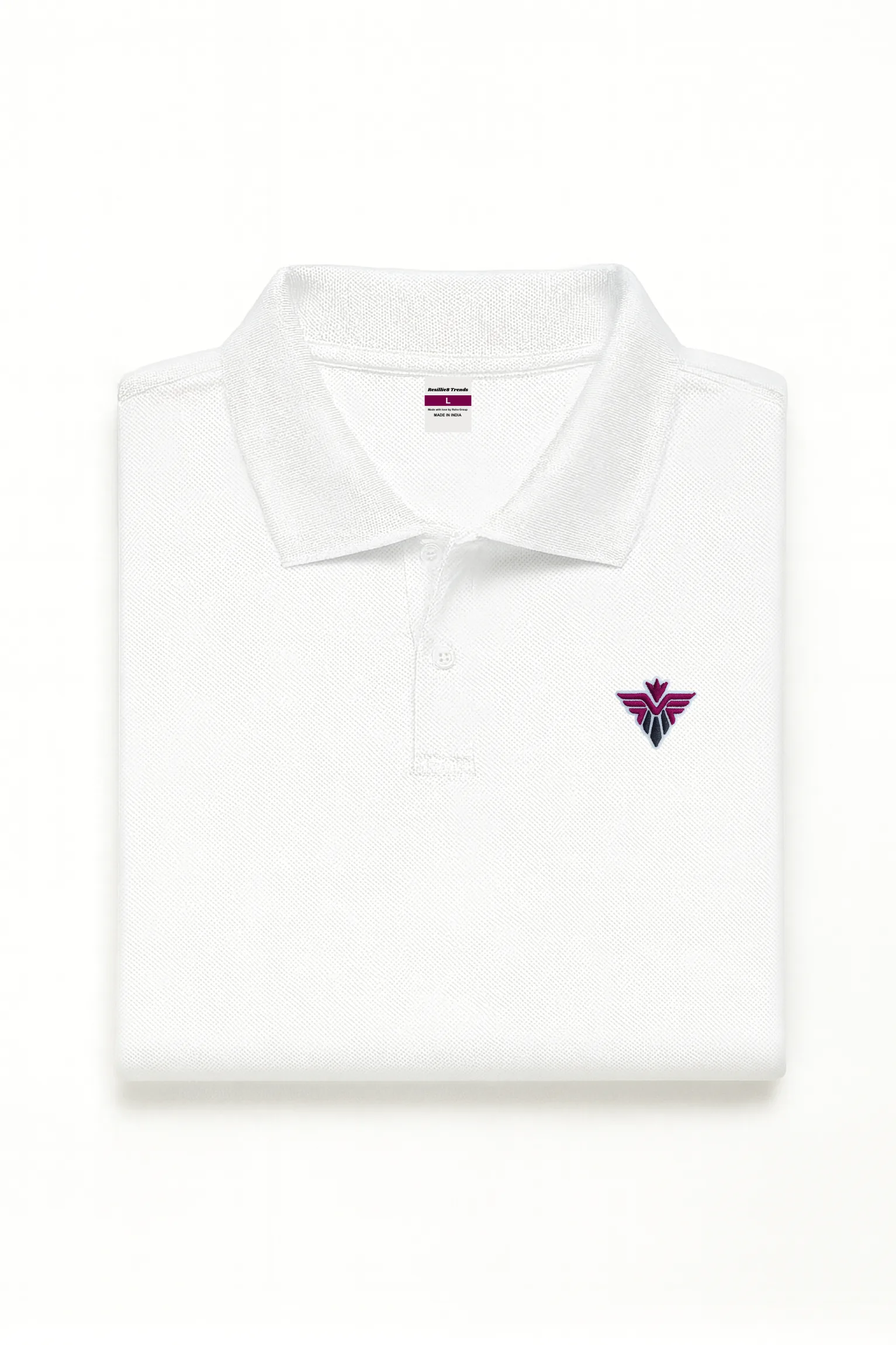 Resillie8 White Dry Fit Short Sleeve Polo T-Shirt – breathable, lightweight fabric with a classic collared design, perfect for casual and athletic wear.