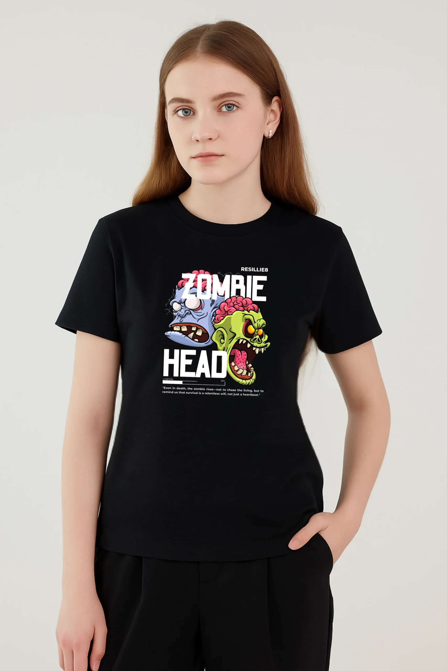Zombie Head printed regular fit t-shirt made from soft 180 GSM single jersey cotton-poly blend fabric with breathable comfort and durable everyday style
