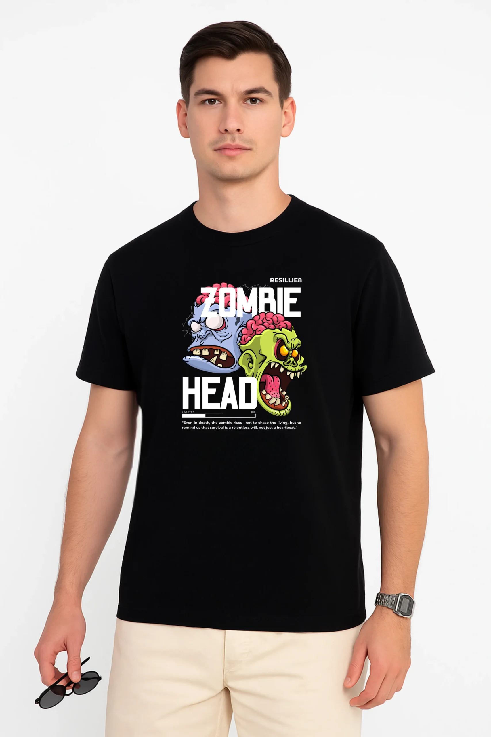 Zombie Head printed regular fit t-shirt made from soft 180 GSM single jersey cotton-poly blend fabric with breathable comfort and durable everyday style