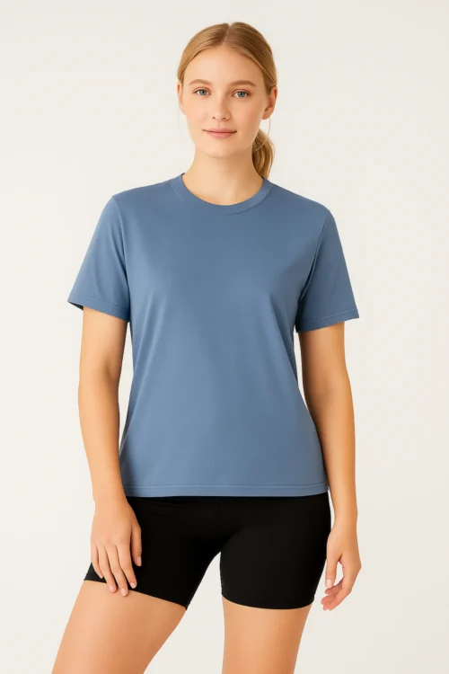 Grey Blue Women Regular Fit Tshirt