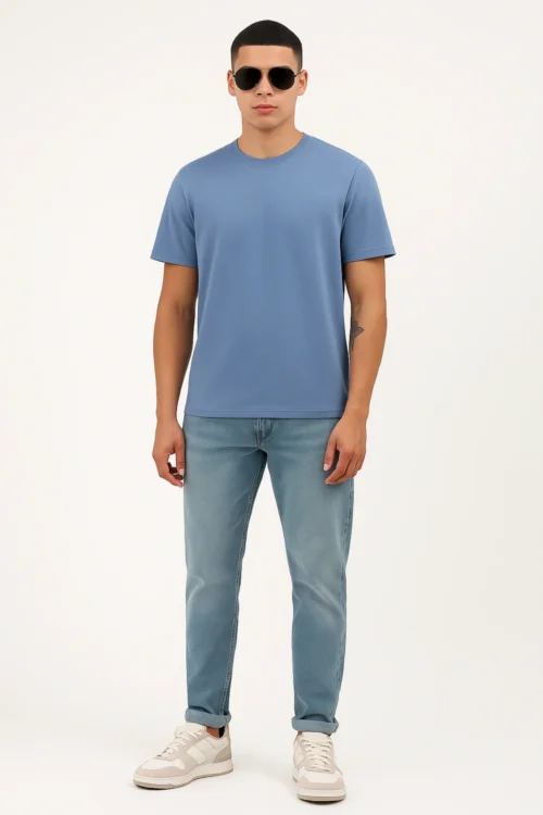 Grey Blue Men Regular Fit Tshirt