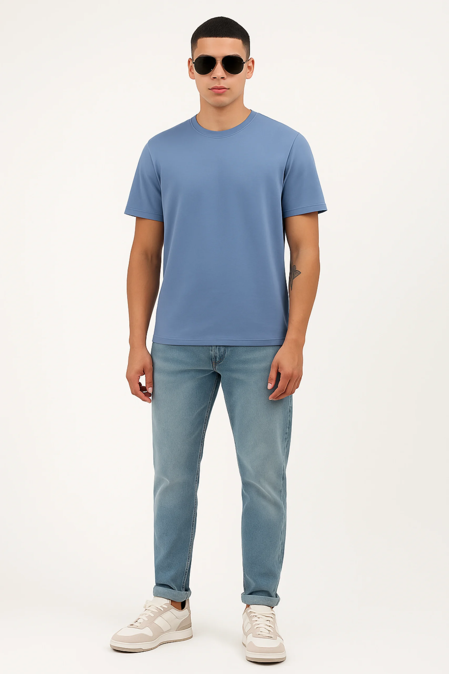 Grey Blue Men Regular Fit Tshirt