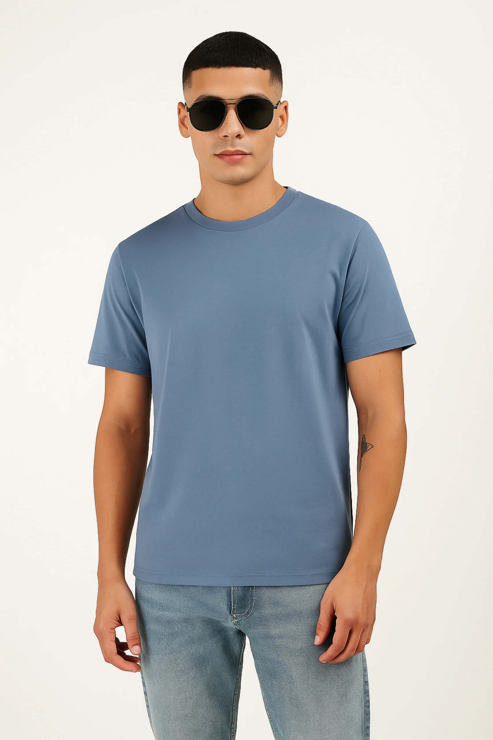 Grey Blue Men Regular Fit Tshirt - Image 2