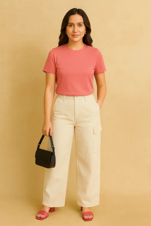 Peach Women Regular Fit Tshirt