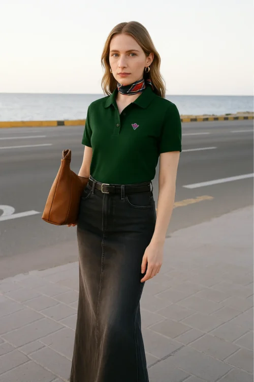 Dark Green Women Polo Tshirt