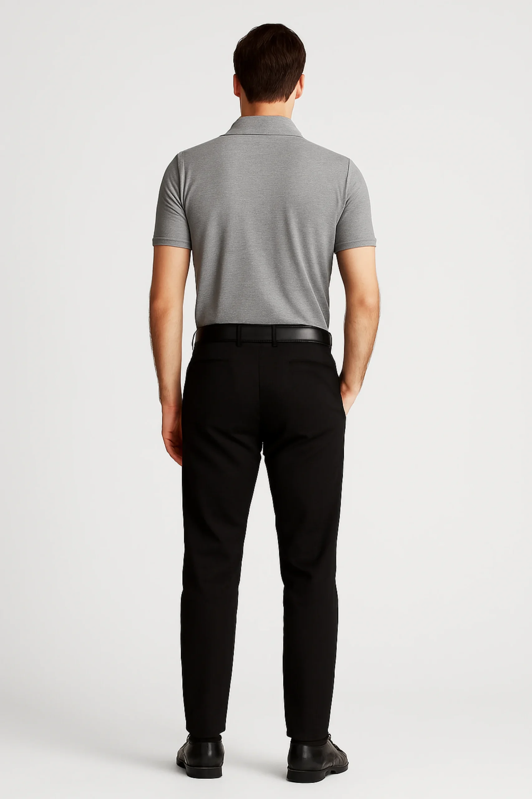 Grey polo t-shirt crafted from premium cotton blend double piqué fabric with short sleeves, buttoned collar, and regular fit.