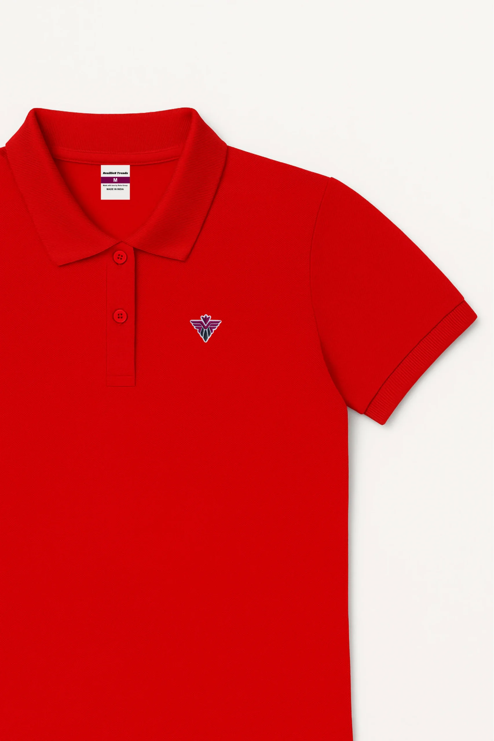 Red polo t-shirt made from soft cotton blend fabric, featuring short sleeves, buttoned collar, and a classic regular fit.