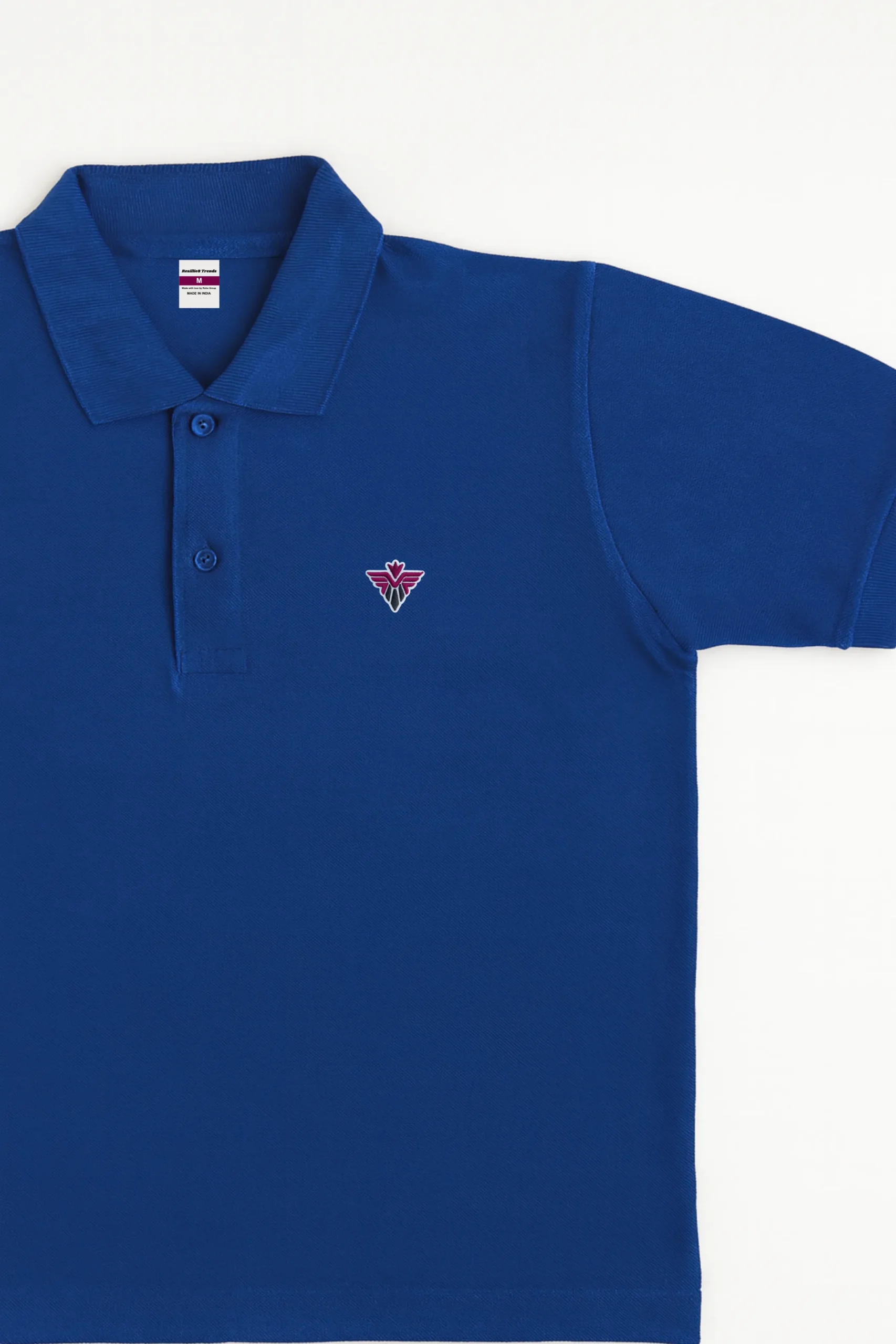 Royal blue polo t-shirt made from premium cotton blend double piqué fabric with short sleeves, buttoned collar, and classic regular fit.