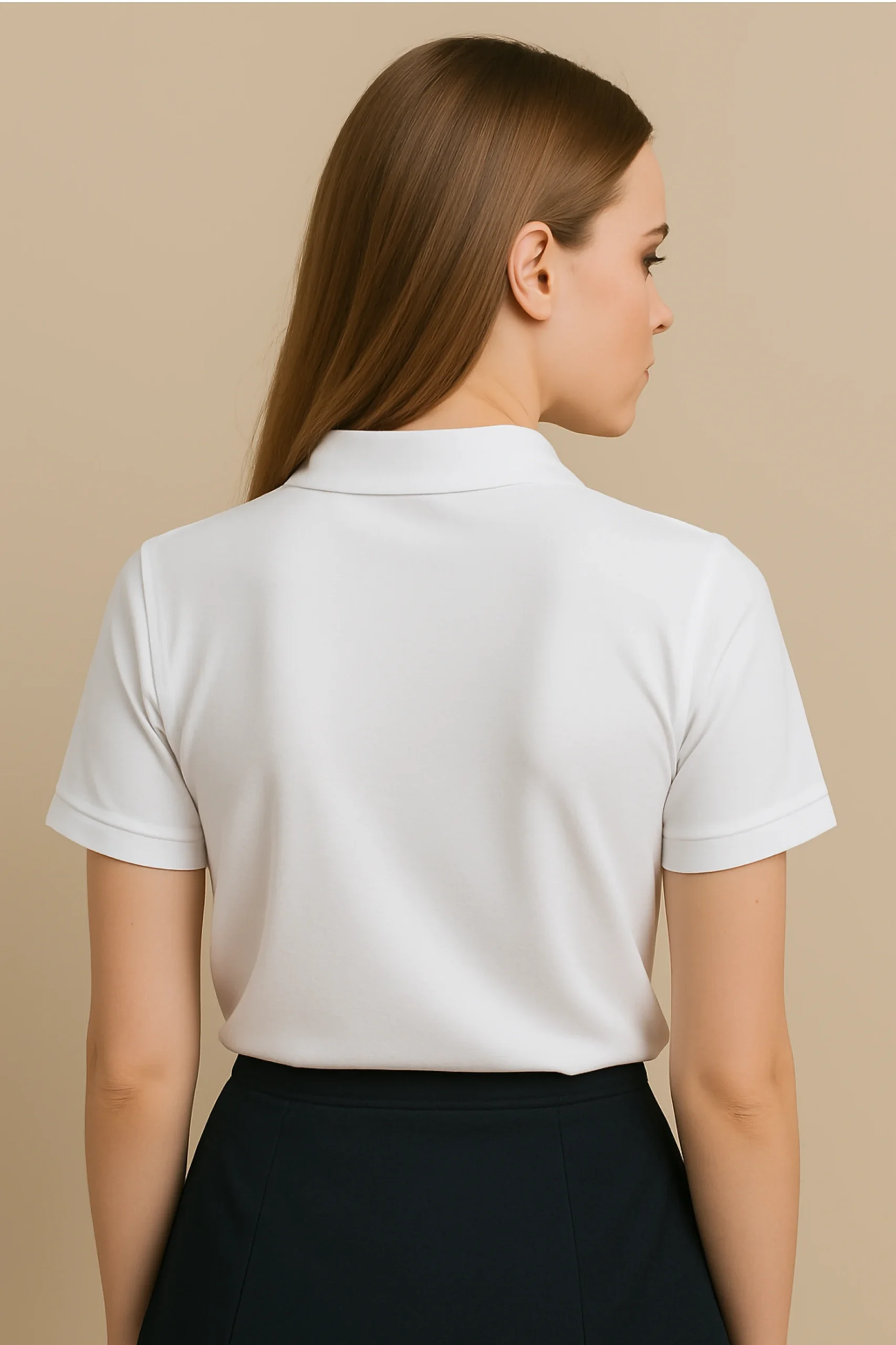 White polo t-shirt crafted from premium cotton blend double piqué fabric with short sleeves, buttoned collar, and classic regular fit