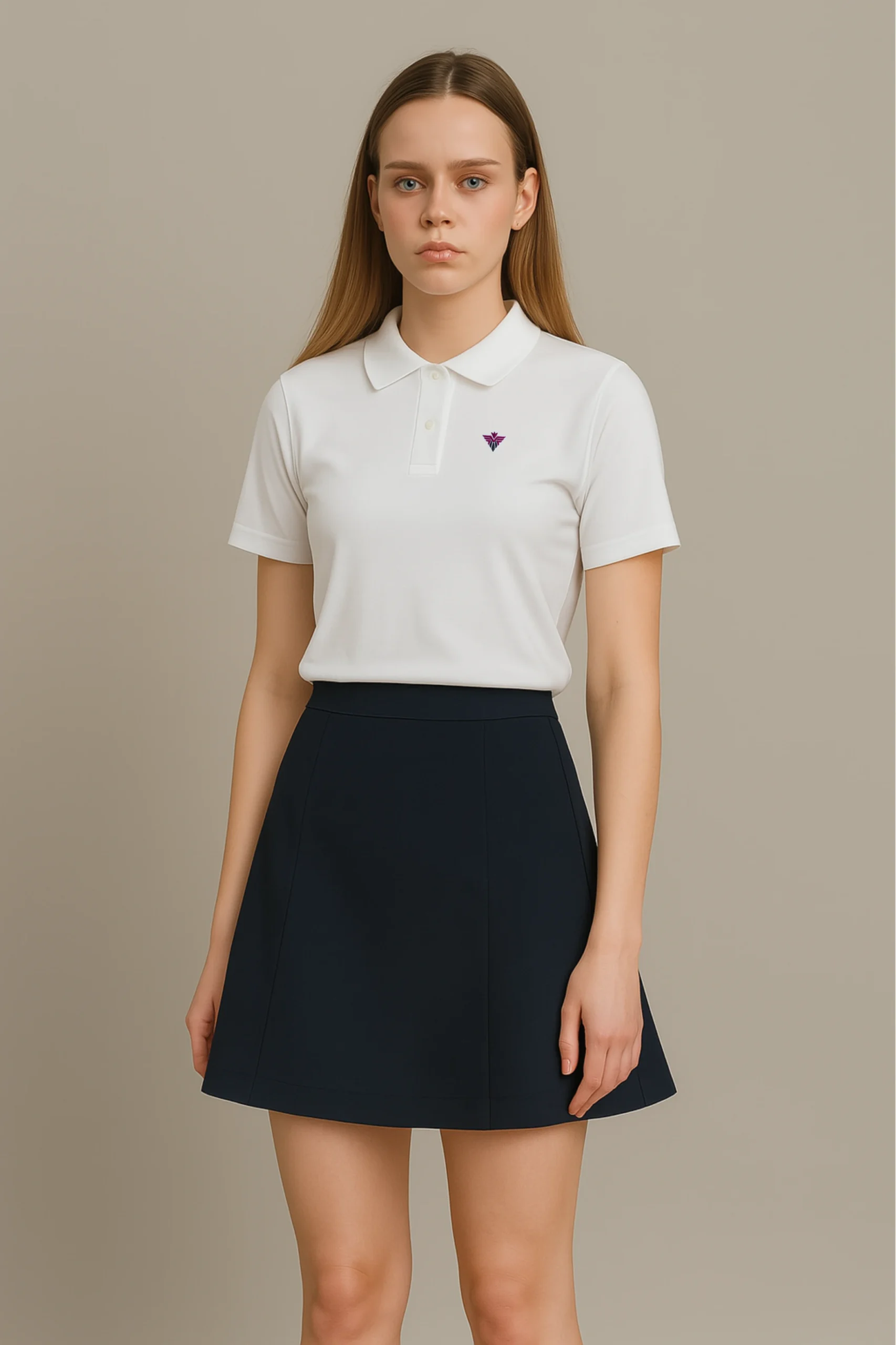White polo t-shirt crafted from premium cotton blend double piqué fabric with short sleeves, buttoned collar, and classic regular fit
