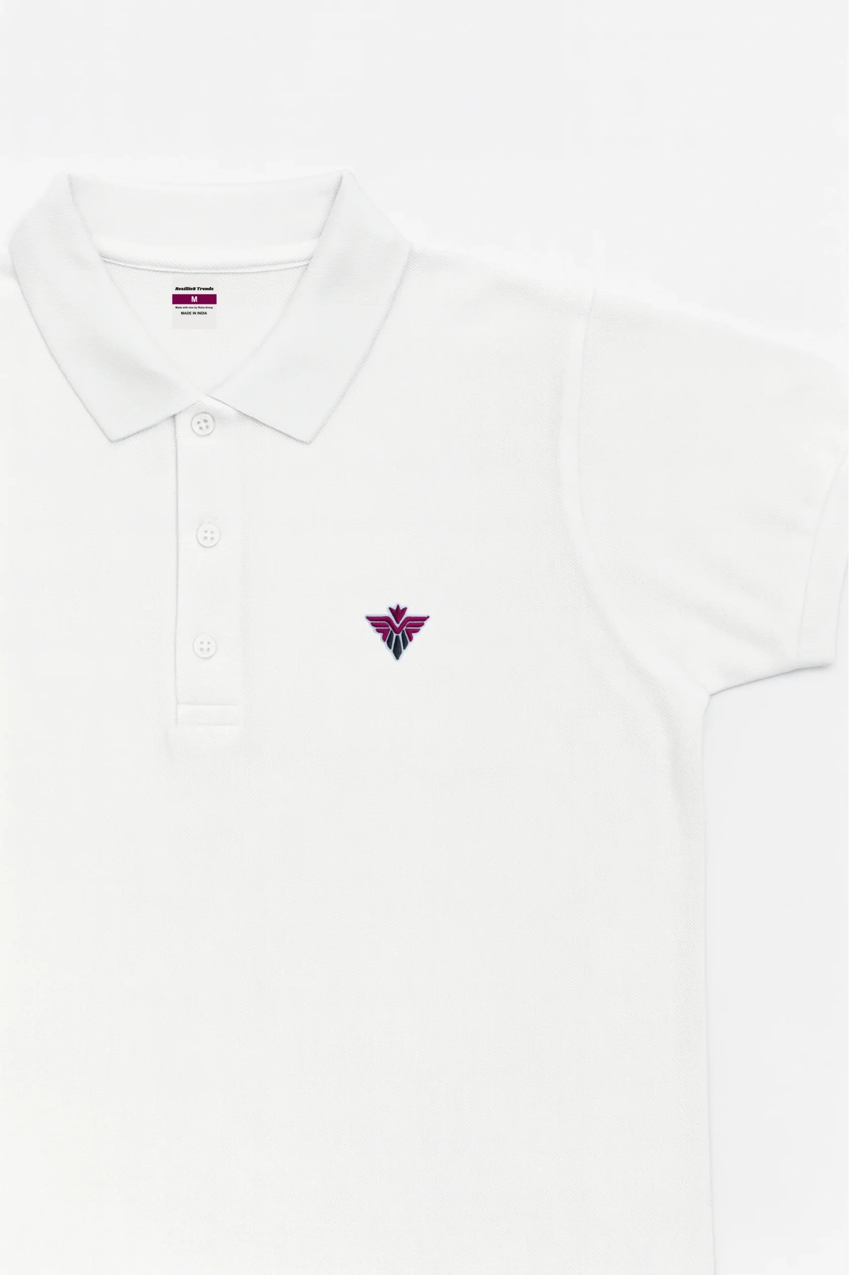White polo t-shirt crafted from premium cotton blend double piqué fabric with short sleeves, buttoned collar, and classic regular fit